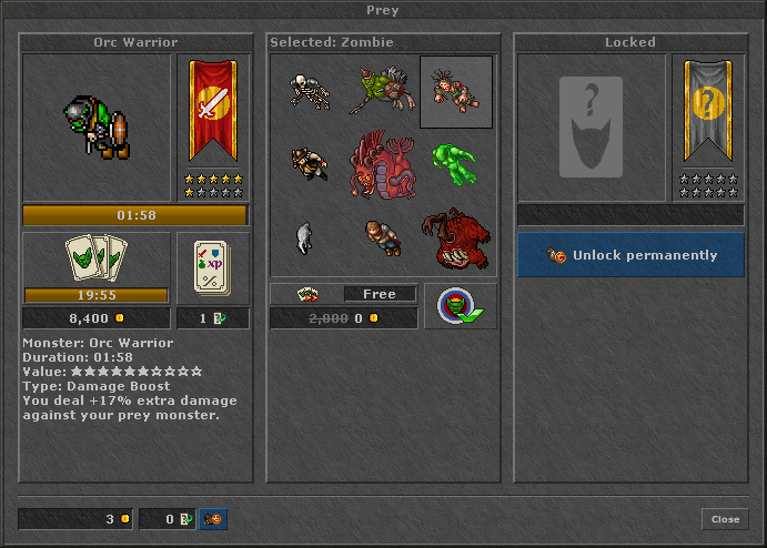 Prey System no Tibia Client.