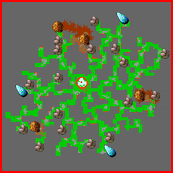 Localização dos Monster Nests, Gardener Mushrooms e Magnetic Monoliths no andar -5